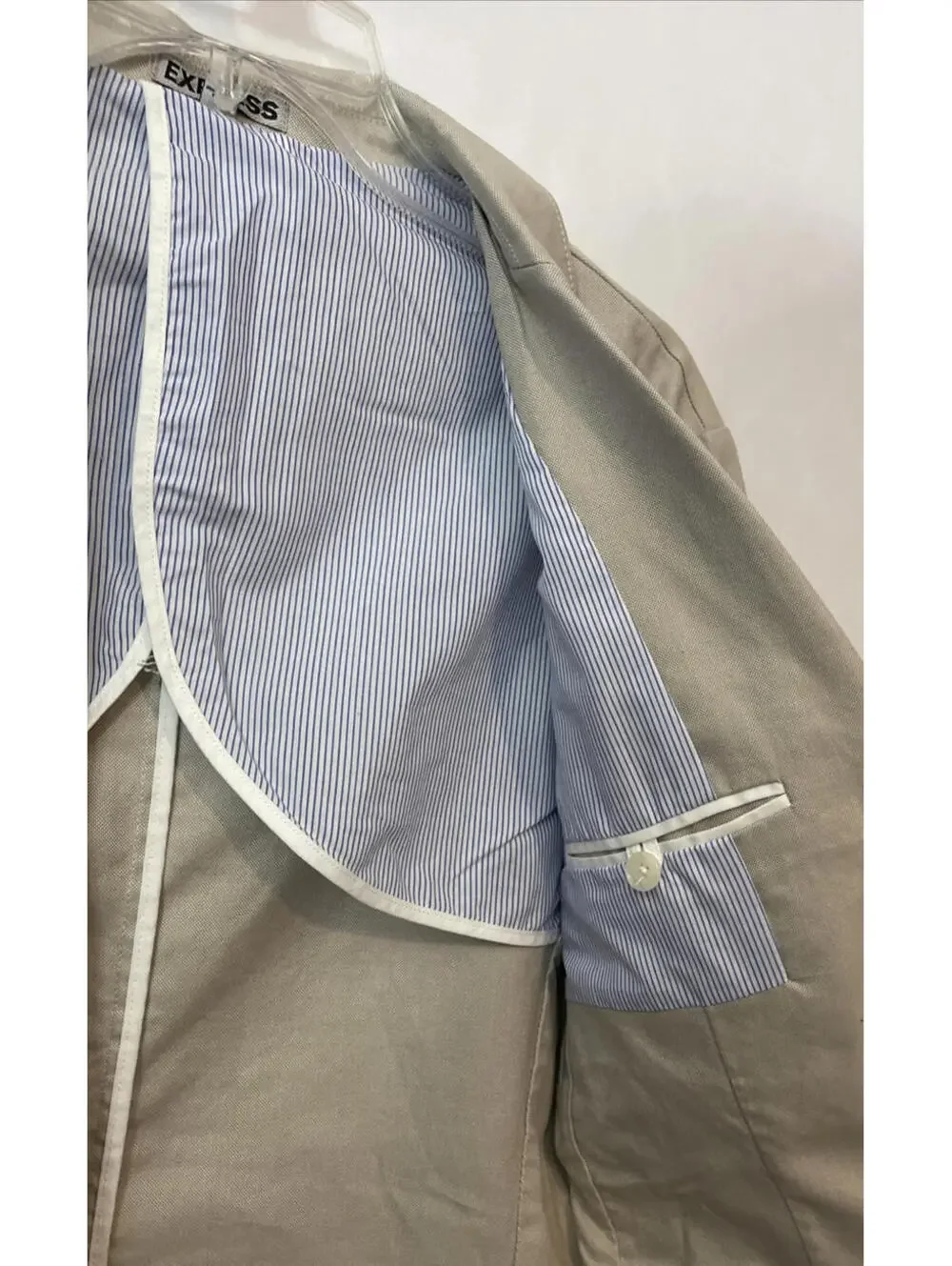 Express Mens Small Beige Cotton 2-Button Pleated Lined Pocketed Sport Coat! A4